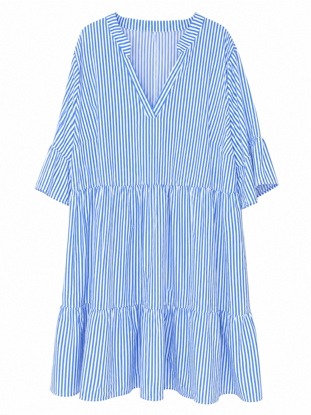 Blue Boyfriend Stripe V-Neck Tiered Women’s Plus Dress 28/30 SHEIN